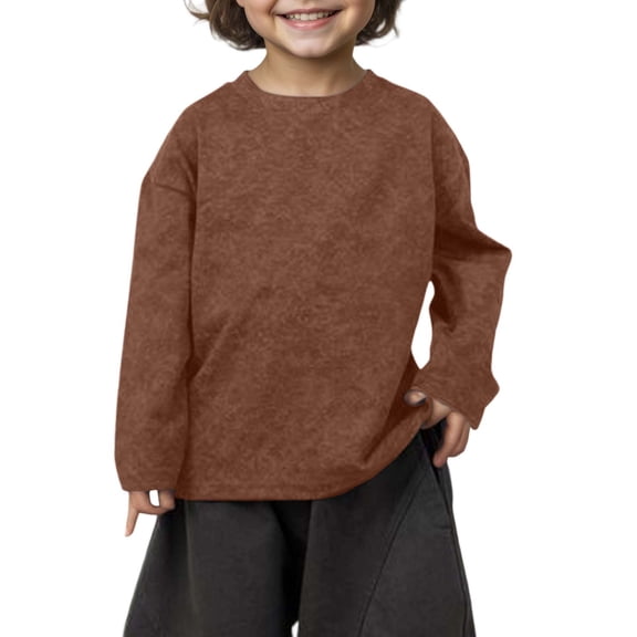 Kids Washed Flower Distressed Crewneck Long Sleeve T-Shirt â Soft Drop Shoulder Personality Base Layer, Trendy Fashion Style, Suitable for Art Party and Photo (3-8Y)