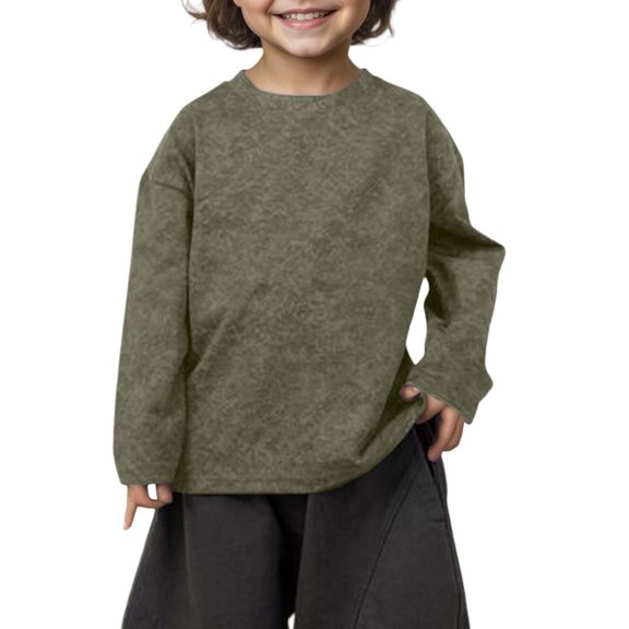 Kids Washed Flower Distressed Long Sleeve T-Shirt â Soft Drop Shoulder Base Layer, Trendy Fashion Style, Suitable for Art Party and Photo (3-8Y)
