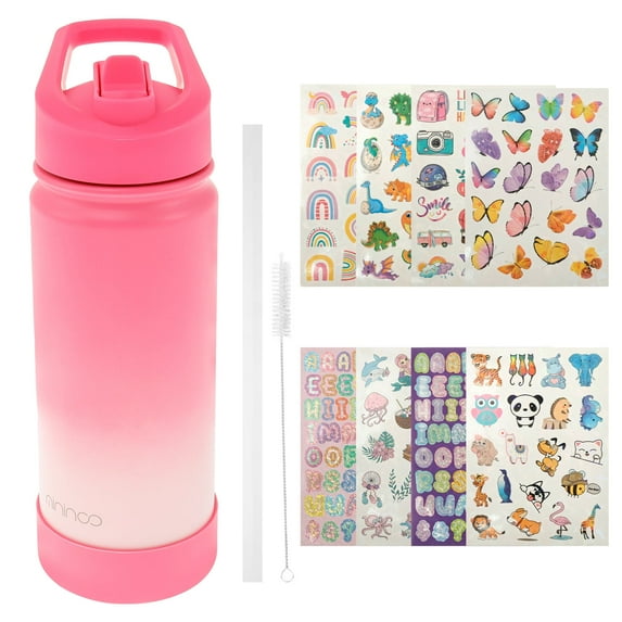 Kids Water Bottle,16oz Kids Water Bottle with Straw and Stickers, Stainless Steel Vacuum Double Wall Insulated cup for School,Gifts for Boys and Girls