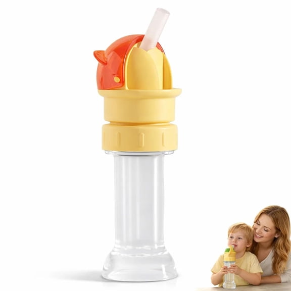 Kids Water Bottle Spout Conversion Cap with Straw, Spill-Proof Silicone Flip-Top Adapter, Universal Reusable Fit for Juice & Beverages