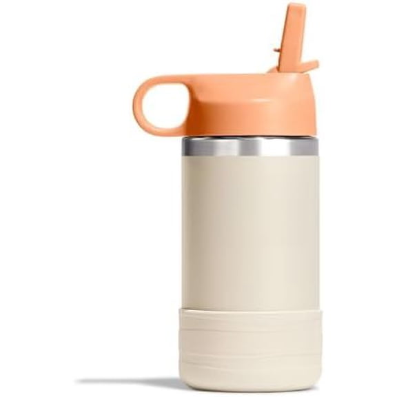 Kids Water Bottle for School - Stainless Steel and Insulated with Straw Cap - 12 Oz Coconut