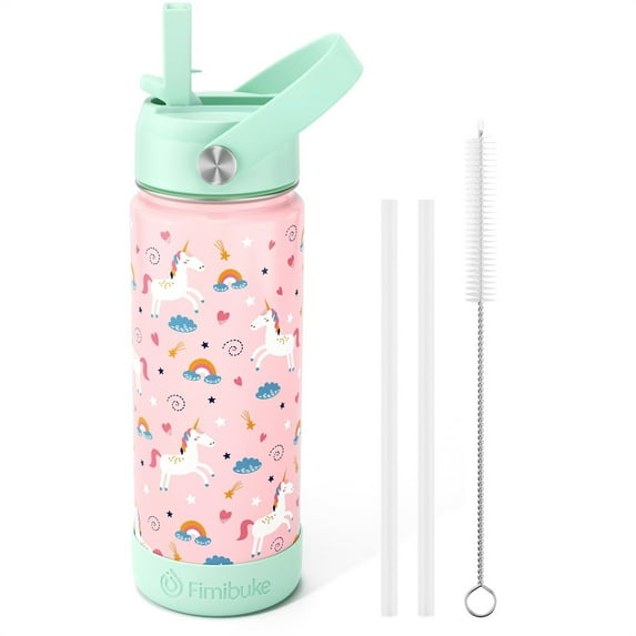 Kids Water Bottle with Straw,18 oz Kids Insulated Cups with Stainless Steel Leak Proof for School Boys Girls | BPA FREE, Unicorn