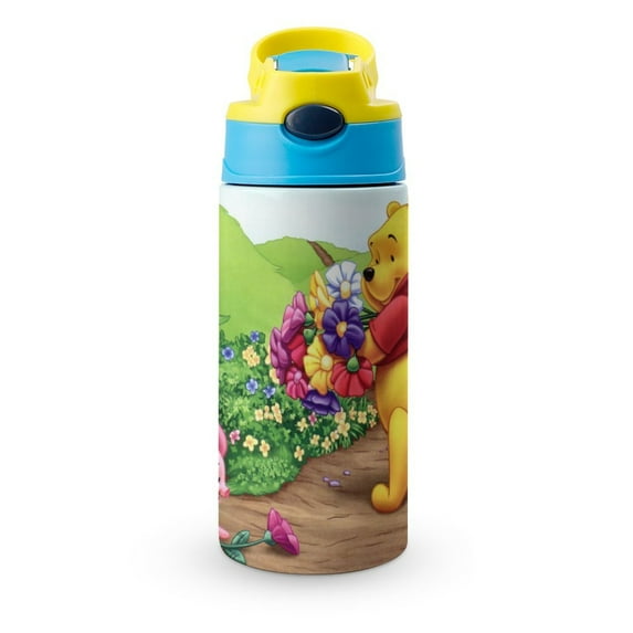 Kids Water Bottle with Straw - Winnie The Pooh 16.9 Oz Stainless Steel Vacuum Insulated Water Bottle for Boys Girls