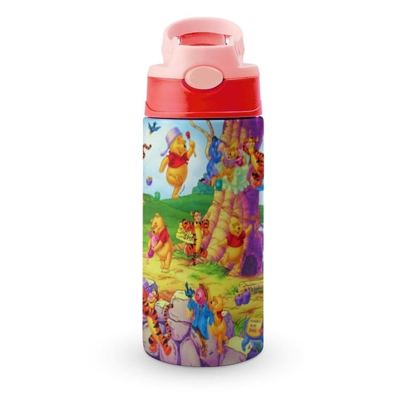 Kids Water Bottle with Straw - Winnie The Pooh 16.9 Oz Stainless Steel Vacuum Insulated Water Bottle for Boys Girls