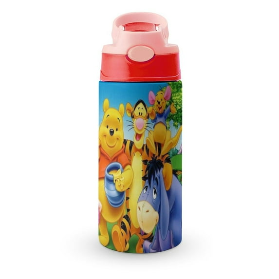 Kids Water Bottle with Straw - Winnie The Pooh 16.9 Oz Stainless Steel Vacuum Insulated Water Bottle for Boys Girls