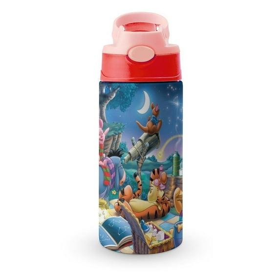 Kids Water Bottle with Straw - Winnie The Pooh 16.9 Oz Stainless Steel Vacuum Insulated Water Bottle for Boys Girls