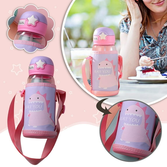 Kids Water Bottles Leak Proof Sippy Cup Dinosaur Water Bottle With One Hand Operation Action Lid And Carry Bag/ Bounce Lid Water Cup