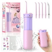 JTF Kids Water Flosser for Teeth with 5 Nozzles and Stickers, 230ML Telescopic Tank Portable Dental Rechargeable Water Flosser, 4 Modes Water Cleaning Pick for Gums, Teeth, Braces