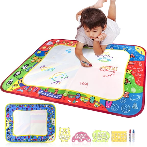 Kids Water Drawing Mat Set with 2 Pens - Reusable Mess-Free Painting Toy, Large Doodle Mat for Toddlers, Early Learning & Parent-Child Activity,Toy for Toddlers Age 3-6