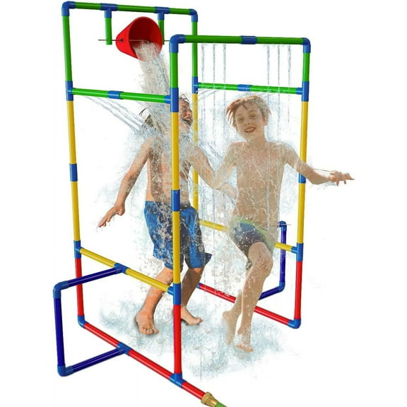 Kids Water Park Sprinkler Tunnel with Dunk Bucket for Kids | Outdoor Water Park for Kids Backyard Activity Summer Water Toy for Kids Outside