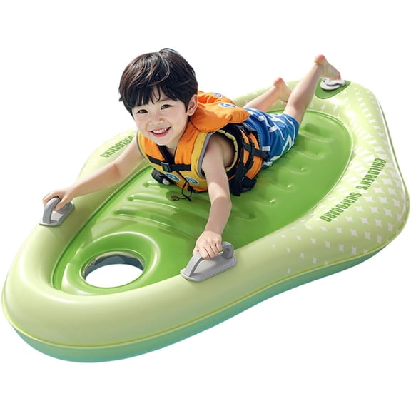 Kids Water Surfboard Float with Built-in Pump, Green PVC Swimming Kickboard, 31.4x29.5 Inches, Transparent Window, Pool Float Inflatable Board Kickboard, 190 lbs Capacity