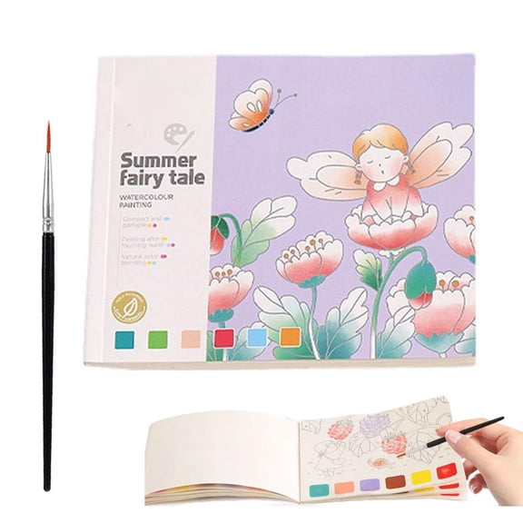 Kids Watercolor Coloring Book, Portable Watercolor Doodle Craft Kit, Cartoon Coloring Supplies, Fun ColoringCraft Set, Suitable for WatercolorColoring & Colored Pencil Drawing