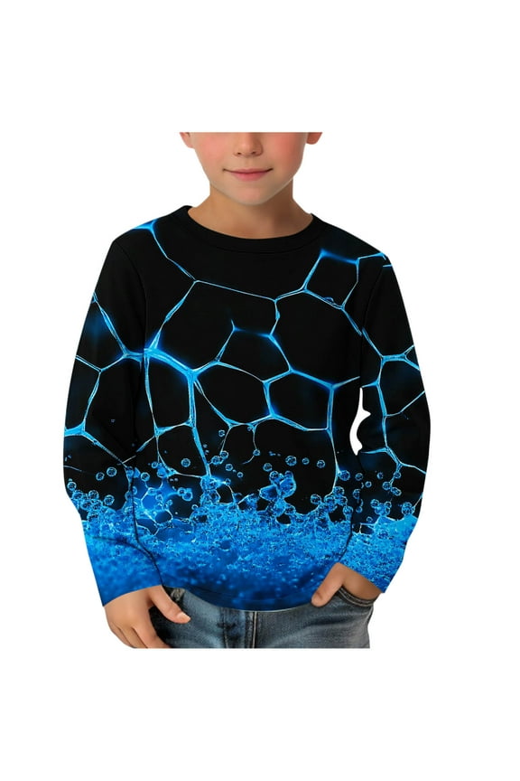 Kids Watercolor Flame Print Tee Shirt Boys Girls Long Sleeve Top Pullover Crewneck Comfortable Casual Wear Soft Polyester Blend Shirt