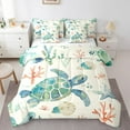 thumbnail image 1 of Watercolor Sea Turtle Bed in a Bag 7-Piece Cartoon Wildlife Bedding Set, Coastal Seashell Starfish King Size Comforter Set Cute Reptile Animal Bedding Comforter Sets, Beige Green Bed Set, 1 of 4