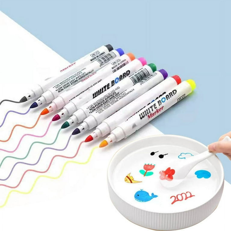 Magical Water Painting Pen,Doodle Water Floating Pens,8/12 Colors Magical  Water Painting Markers with Ceramic Spoon+Erasing Whiteboard Toy Gift for 3