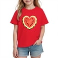 thumbnail image 1 of Kids Watermelon Shirt Heart Print Cute Girls Short Sleeve Tee 100% Cotton Graphic Top, Red,Size 3 T, 1 of 9