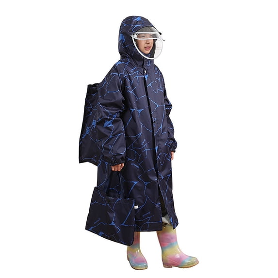 Kids Waterproof Hooded Rain Coat with Reflective Strip for Boys Girls School Heavy Rain Rainwear 4XL