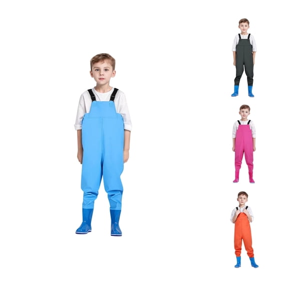 Kids Waterproof Overall Waders with Attached Boots, Chest High Fishing Wader Pants for Outdoor Play, Puddle Jumping and Beach