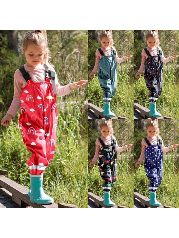 Kids Waterproof Rain Bib Pants, Boys Girls Rain Pants Kids Overalls Rain Trousers Lightweight Mud Pants Rainwear for Toddlers
