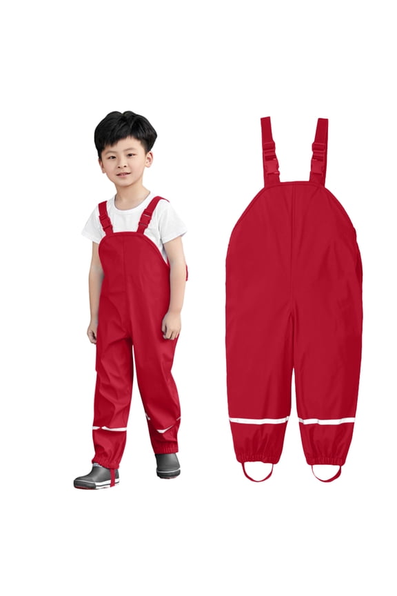 Kids Waterproof Rain Dungarees – Windproof Mud Jumpsuit for Boys and Girls – Toddler Outdoor Rain Pants with Reflective Stripe – Ages 1-8