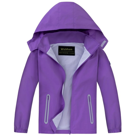 Kids Waterproof Rain Jacket Detachable Hood Lightweight Raincoats for Boys Girls Windbreaker Coat
