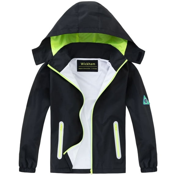 Kids Waterproof Rain Jacket Detachable Hood Lightweight Raincoats for Boys Girls Windbreaker Coat
