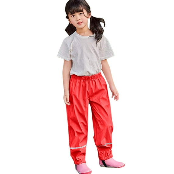 Kids Waterproof Rain Pants with Attached Feet - Windproof Elastic Waist Rain Trousers for Boys Girls 1-12 Years, Durable Outdoor Play Gear for Puddle Jumping & Rainy Day Adventures(Red,3-4Years)