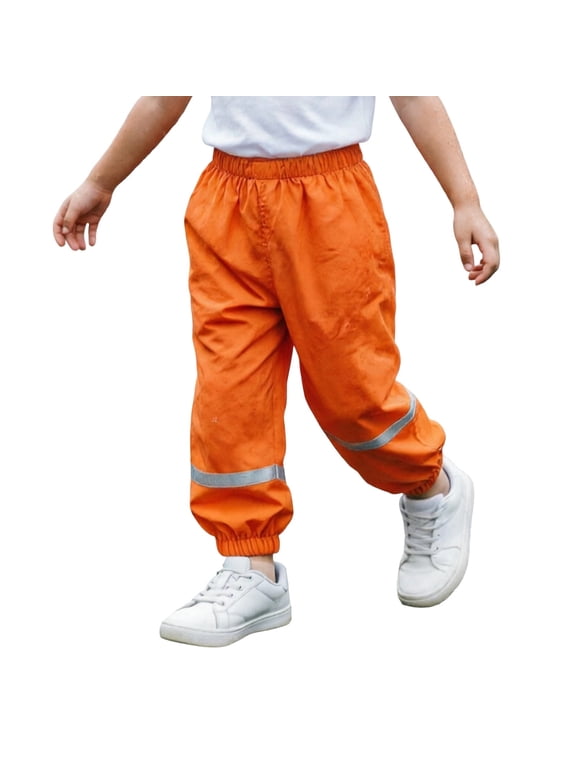 Kids Waterproof Rain Pants with Reflective Strips Elastic Waist Windproof Trousers for Boys Girls Ages 3-12