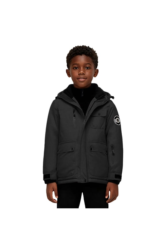 Kids Waterproof Ski Jacket Windproof Winter Coat, Ski Trip Waterproof Fleece Lined Jacket Full-Length Waterproof Windproof Ski Jacket Waterproof Ski Jacket for 4-15 Years, Black 7-8 Years
