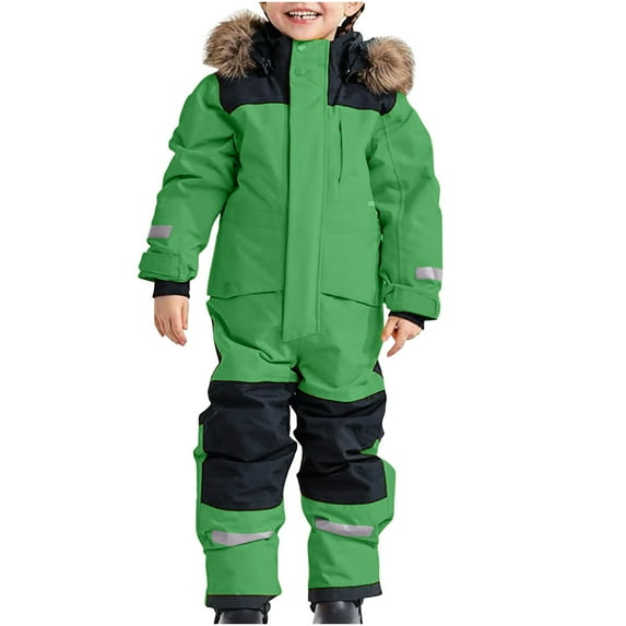 Kids Waterproof Snowsuit Boys Girls One Piece Zip Up Hooded Coveralls Ski Suits Heavyweight Windproof Winter Jumpsuits, Bright Green, 2-3 Years