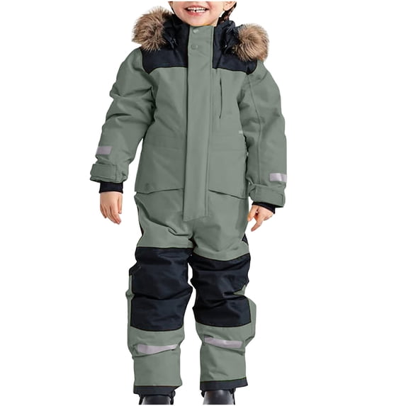 Kids Waterproof Snowsuit Boys Girls One Piece Zip Up Hooded Coveralls Ski Suits Heavyweight Windproof Winter Jumpsuits, Gray, 12-13 Years