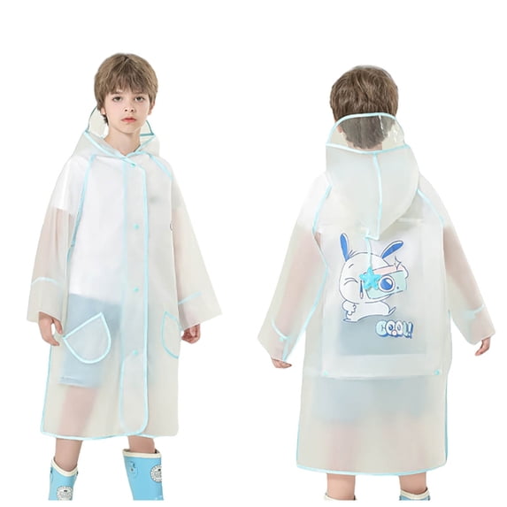Kids Waterproof Transparent Bag Rain Coat Hooded Poncho for Boys Girls School Travel Rainwear 8-10 Years