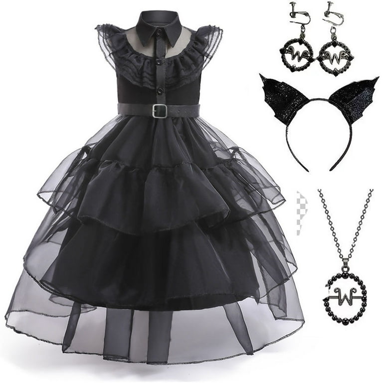 Wednesday Costume for Girl Gothic Wednesday Dress Black 