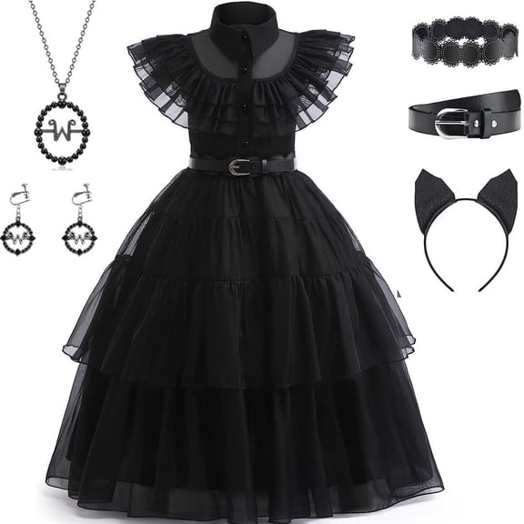Kids Black Tulle Dress Girls School Dance Party Costume