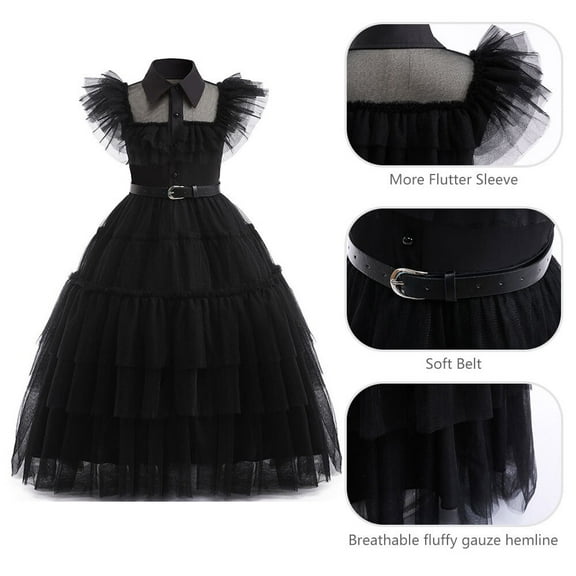 Kids Black Tulle Dress Girls School Dance Party Costume