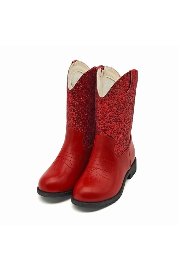 Kids Western Boots Girls Cowgirl Boots Unisex-Child Mid Calf Glitter Toddler Cowboy Boot Little Big Kids Western Riding Shoes
