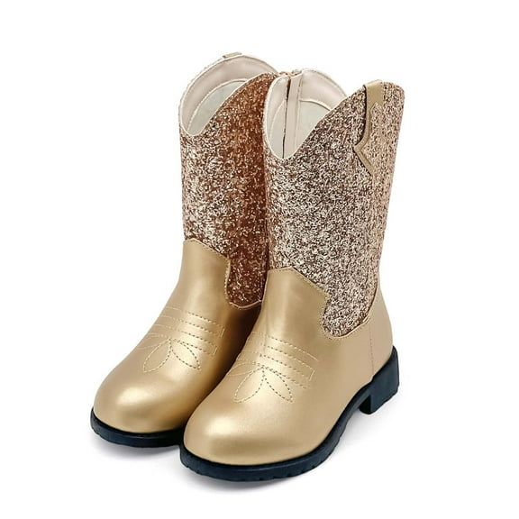 Kids Western Boots Girls Cowgirl Boots Unisex-Child Mid Calf Glitter Toddler Cowboy Boot Little Big Kids Western Riding Shoes