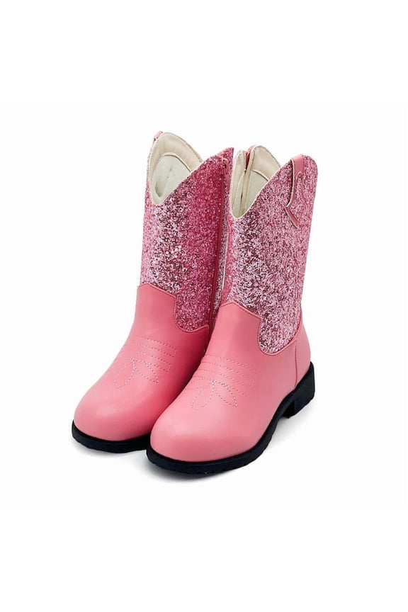Kids Western Boots Girls Cowgirl Boots Unisex-Child Mid Calf Glitter Toddler Cowboy Boot Little Big Kids Western Riding Shoes