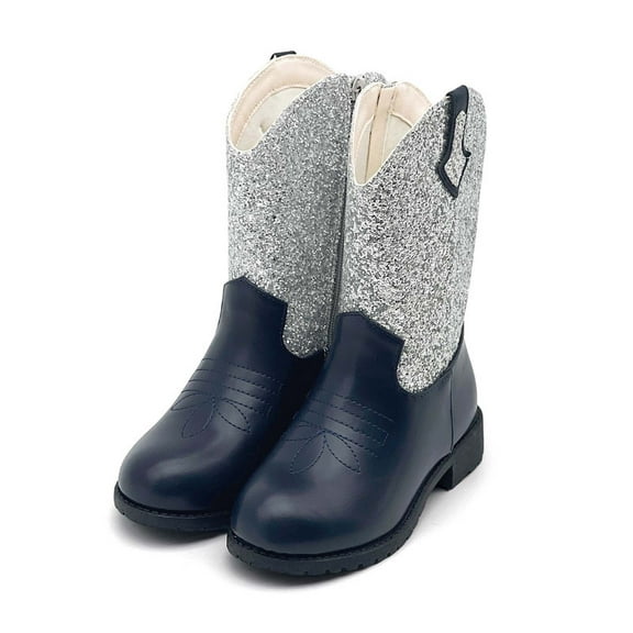Kids Western Boots Girls Cowgirl Boots Unisex-Child Mid Calf Glitter Toddler Cowboy Boot Little Big Kids Western Riding Shoes