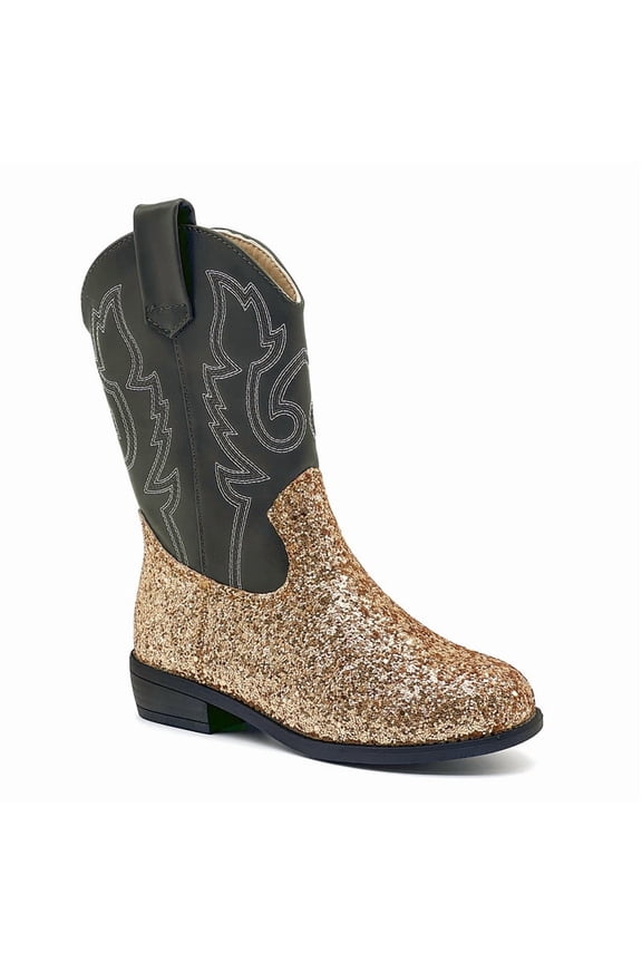 Kids Western Boots for Girls Boys Embroidered Square Toe Cowboy Boot Mid Calf Glitter Cowgirl Boot Side Zipper Shoes