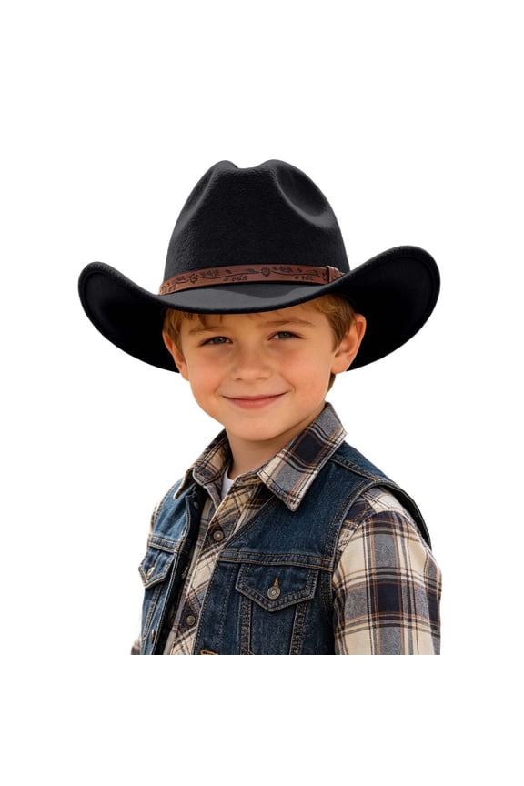 Kids Western Cowboy Hat for Children or Style Hat for Boys and Girls Sun Adjustable Fit Easy Care Baby Toddler Headwear for Everyday Adventures Black One Size