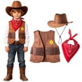 thumbnail image 1 of Kids Western Cowboy 𝐂ostume Outfits Brown Suede Cowgirl Hat Fringe Vest Accessory for Dress Up 𝐂osplay Party Kids Western Outfit, 1 of 7