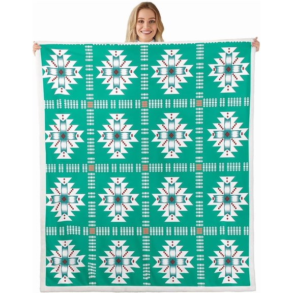 Kids Western Decor Fleece Throw Blanket Aztec Sherpa Blanket Boys Girls Southwestern Printed Plush Blanket for Bed Sofa Couch Teel Boho Fuzzy Blanket Kids Room Decor Baby 30"x40"