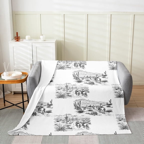 Kids Western Flannel Fleece Throw Blanket Boys Girls Baby 30"x40", Wild West Cowboy All Season Bed Blanket Horse Fuzzy Blanket for Sofa Couch Cactus Plush Blanket