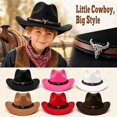 thumbnail image 1 of Kids Western Hats Boys Girls Cowboy Leather Buckle Felt Cowgirl Hat Cowboy Red Bandanas,One Size, 1 of 5