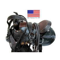 Kids Western Saddle Trail Horse Pleasure Barrel Racing Pleasure Floral Tooled Leather Dark Brown Saddles Tack Set 10 12 14
