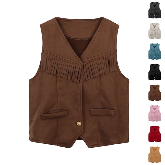 Kids Western Vest Sleeveless Vest Kids Cowboy Boys Halloween Size 3-12 Years