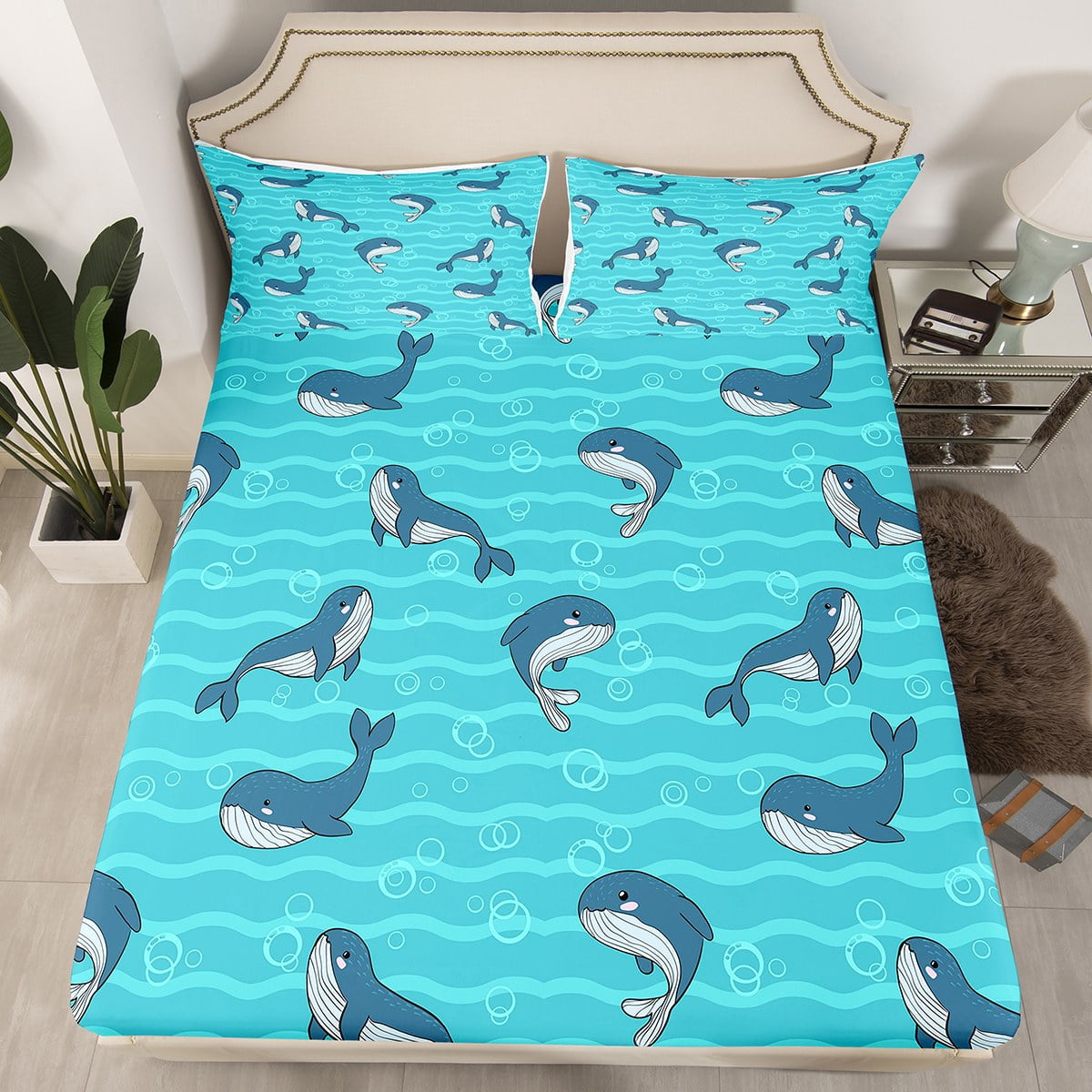 Kids Whale Bed Sheets Set Queen, Sea Animal Sheets, Cute Cartoon Whale ...