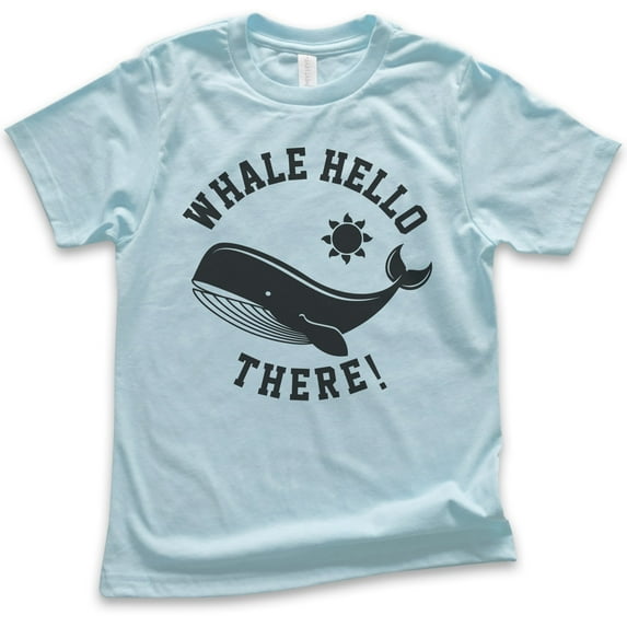 Kids Whale Hello There Shirt, Youth Kids Boy Girl T-Shirt, Whale Shirt, Animal Pun Shirt, Light Blue, X-Small