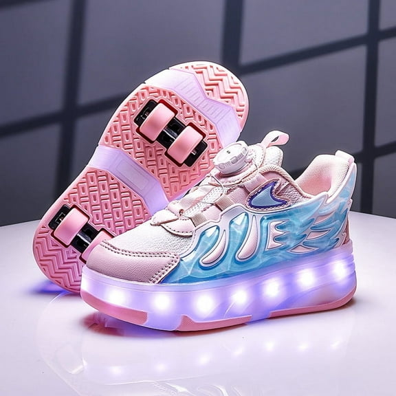 Kids Wheels Shoes with Lights Rechargeable Roller Skates Shoes Retractable Wheels Shoe LED Flashing Sneakers for Girls Boys Gift